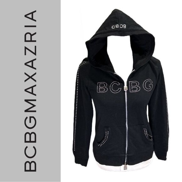 BCBGMaxazria Women’s Black Rhinestone Studded Hoodie - Size M - Picture 1 of 2